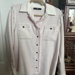 Elisabetta Franchi Tweed Shacket - White and Pink - Size Large